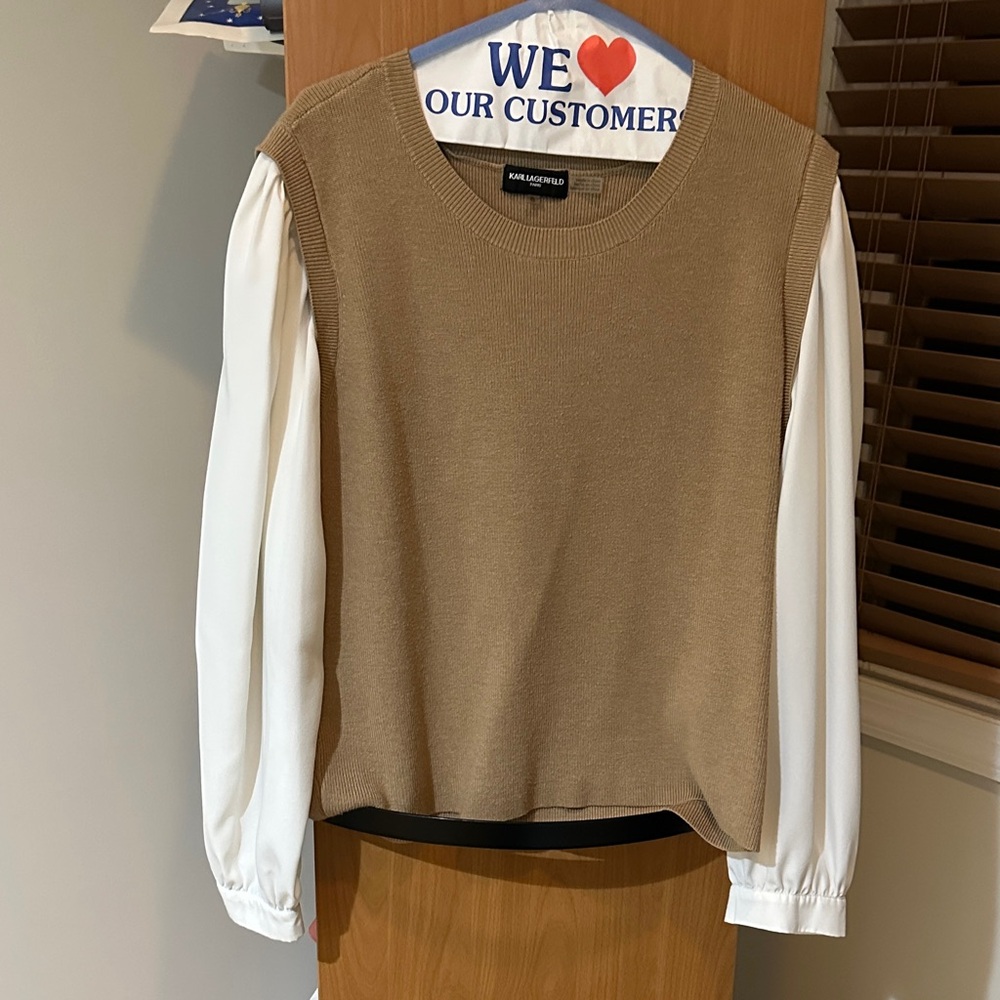 Karl Lagerfeld Tan and White Women's Sweater